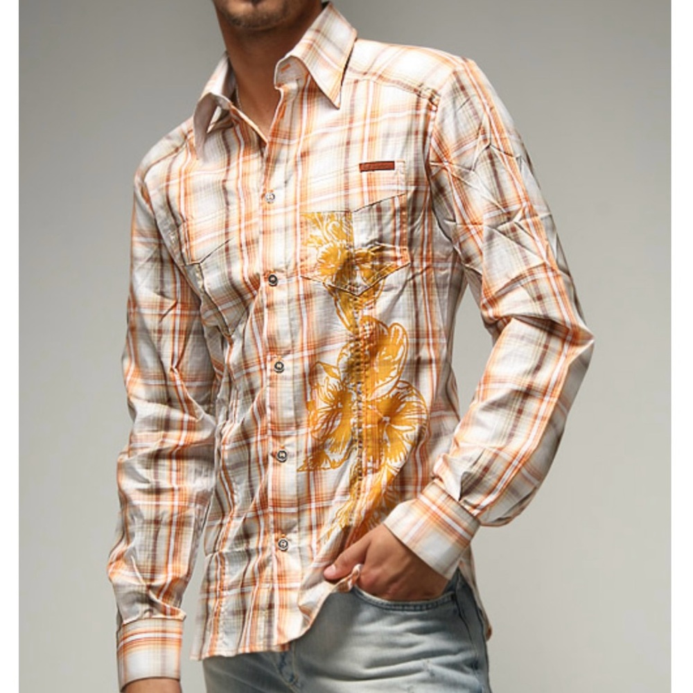 Vintage D&G Dolce & Gabbana Floral Print Plaid Long Sleeve Shirt